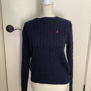 Ralph Lauren Navy Blue Cable Knit Crew Neck Sweater  100% Cotton Size L